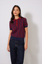 Polo Collar Striped Short Sleeve Knitwear Sweater Burgundy-Dark Blue - 3