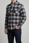 Men's Black-Smoked Slim Fit Checkered Lumberjack Shirt Cotton Thin Flannel Covered Double Pockets - 2