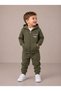 Basic Patterned Hooded Kangaroo Pocket Zippered Printed Boy's Cardigan/Elastic Waistband Sweatpants 3-Piece Set