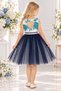 Turquoise Lace Embroidered Flocked Polka Dot Tulle Skirted Girl's Dress with Heart Back Cutout and Crown Accessory - 2