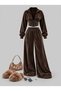 Gorgeous French Velvet Corset Detailed Top and Bottom Set with Wide Legs - 2