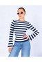 Women's Navy Blue Striped Boat Neck Spanish Sleeve Striped Blouse