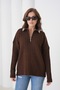 Women's Shirt Collar Half Zipper Corded Fabric Knitwear Sweater - 4