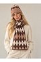 Baklava Pattern Scarf Hat Set - Angora Soft Knitwear Plaid Checkered - 2