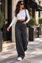 City Light – Women's Stone Detailed High Waist Wide Leg Black Women's Jean Denim Trousers - 3
