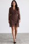 Women's Black Crepe Dress Lace Sleeves Double Breasted Collar Button Detail Stylish Dress 2828 - 4