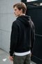 Men's Black Hooded 3-Thread Fleece Zippered Sweatshirt Jacket - 3
