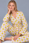 Women's Patterned Home Style Belted Yellow Pajama Set 4807 - 5