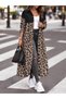 Women's Leopard Patterned Hooded Long Buttoned Gabardine Trench Coat - 3