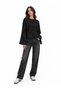 Women's Black Crew Neck Raglan Sleeve Basic Loose Sleeve Sweatshirt - 2