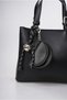 Women's Leather Look Mini Hand and Shoulder Bag with Heart Charm and Metal Buckle Detail Stylish Daily Bag Black 18480 - 4