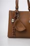 Women's Leather Look Mini Hand and Shoulder Bag with Heart Charm and Metal Buckle Detail Stylish Daily Bag Camel 18480 - 4