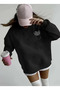 Drawing Trend Visual Mix Printed Oversize Basic Cotton Black Sweatshirt - 2