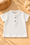 100% Cotton Muslin Boys' Short Hem Collar T-Shirt |   Oversize Summer-Spring White Clothes for Ages 1-2-3-4