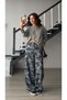 Anthracite-grey camouflage pattern waist and leg tied trousers