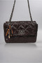 Women's Quilted Leather Look Chain Strap Bead Charm Detailed Metal Buckle Shoulder Bag Claret Red 18483