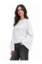 Women's Ecru Crew Neck Raglan Sleeve Basic Loose Sleeve Sweatshirt - 2