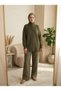 Zippered Knitwear Cardigan-Khaki - 2