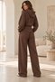 Women's Hooded Pocketed V-Waist Cut Elastic Brown Tracksuit Set - 3