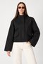Women's Stand Collar Oversized Short Suede Jacket with Hidden Zipper and Flap Pockets
