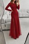 Women's long sleeve crew neck tulle detail long imported crepe dress - 2