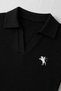Black Polo Collar Long Sleeve Ribbed Lycra Premium Bodysuit - 5