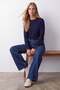 Women's navy blue crew neck gold button detailed crospan wool blend knitwear blouse alc-x15770 - 4