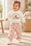 Girl baby 3-thread fleece rabbit print strawberry patterned plaid tracksuit 2-piece set winter 6-24 months - 2