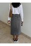 Women's Gray Washed High Waist Long Midi Jeans Skirt Denim Straight Cut - 3