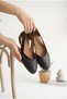 Women's Leather Laser Cut Knitted Patterned Summer Casual Ballerinas - 3