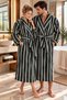 Microcotton Shawl Collar Hidden Pocket Special Soft Cotton Yarn Unisex Women's Men's Striped Bathrobe - 4
