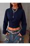 Looc Navy Blue Long Sleeve Waist Gathered Lycra Bodysuit - 3