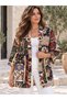 Women's Multi-Colored Shawl Patterned Comfortable Cut Three-Quarter Sleeve Kimono Jacket - 3