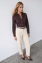 Women's brown gold pearl buttoned slim fit poplin shirt alc-x15996 - 4