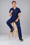 (E-Flex) Light Navy Blue Lycra Women's Iron-Free Fake Sleeve Nurse and Doctor Uniform Set Scrubs Hospital Uniform - 2