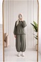 Arlina Collar Detailed Elastic Cuffed Trousers Suit-Nl1047 Khaki