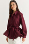 Women's Burgundy Belted Long Sleeve Waist-Tie Shirt 60382626 - 4