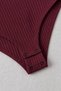 Burgundy Polo Collar Long Sleeve Ribbed Lycra Premium Bodysuit - 5