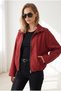 Women's Red Pleated Detailed Lined Plaid Bomber Jacket Ckt-19000543