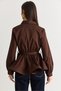 Women's Brown Belted Long Sleeve Waist-Tied Shirt 60382626 - 7