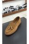 Tan Suede Leather Tasseled Women's Casual Shoes - 3