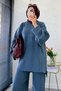 Premium Knitwear Set with Sleeves and Side Slits - Indigo - 8