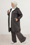 43077 Plus Size Three-Thread Cap with Ribbed Sleeves and Hem - Brown - 5