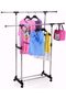 Portable Clothes Rack Hanger Extendable Rolling Double pole Silver - 2