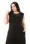 Plus Size Viscose Long Black Dress with Pearl Detail at the Collar and Pockets - 2