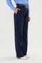 Navy Blue Palazzo Belted Fabric Trousers - 7