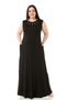Plus Size Viscose Long Black Dress with Pearl Detail at the Collar and Pockets