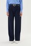 Navy Blue Palazzo Belted Fabric Trousers - 5