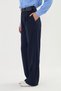 Navy Blue Palazzo Belted Fabric Trousers - 4