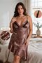 Plus Size Leopard Patterned Satin Nightgown with Rope Straps 2105